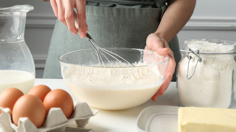making cake with ingredients in bowl