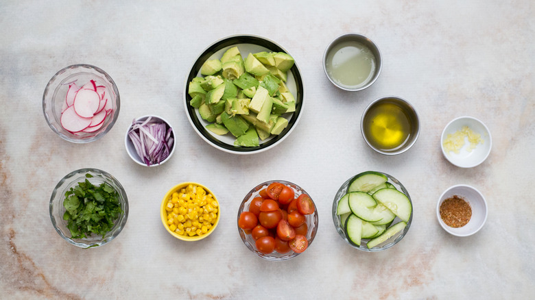avocado salad ingredients on table