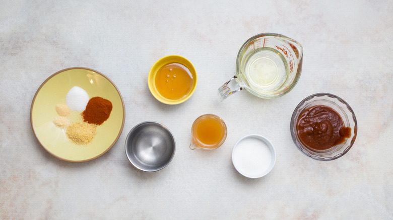 Polynesian sauce ingredients on table