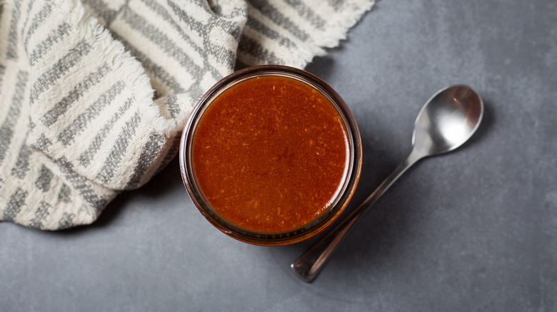 Polynesian sauce served on table