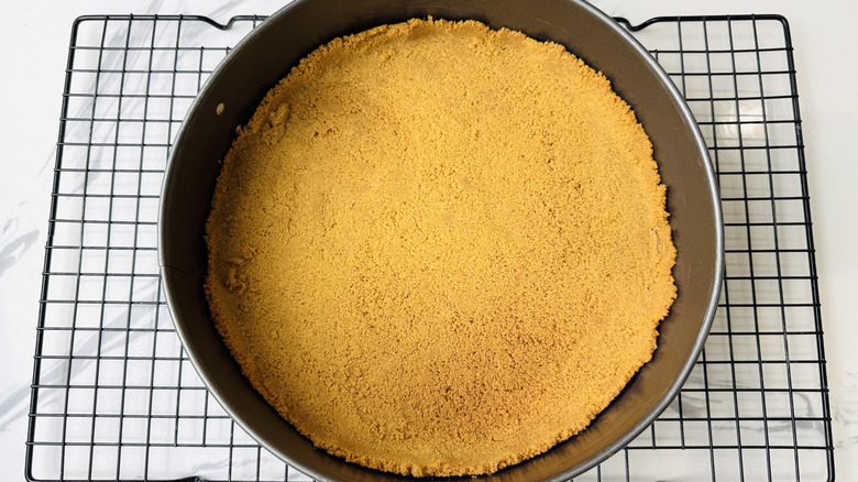 Cheesecake crust baked in pan