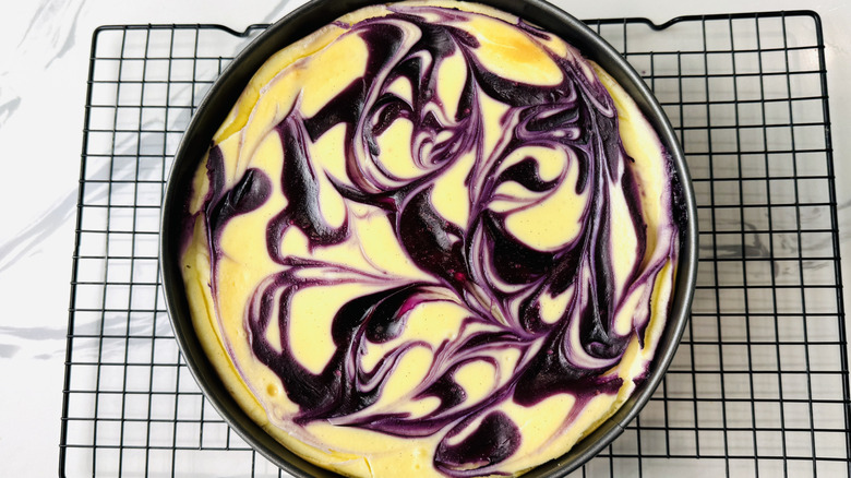 Blueberry lemon cheesecake freshly baked