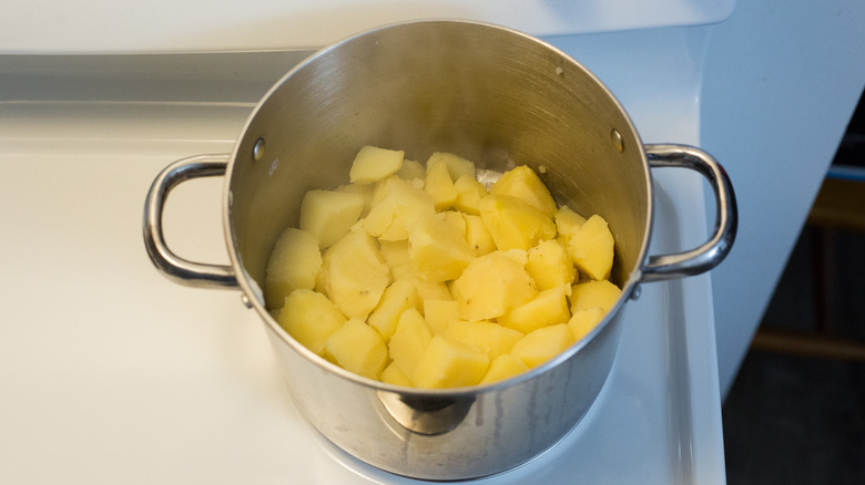 cooked potatoes in medium pot