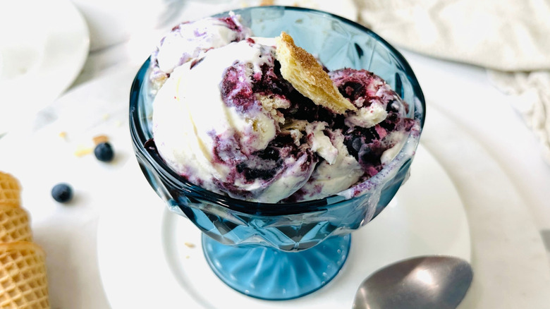 Blueberry pie ice cream served in bowl