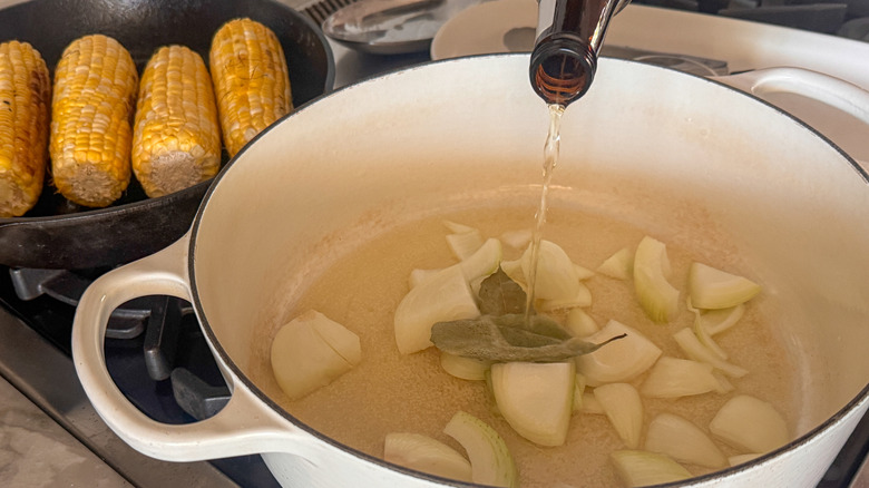 pouring beer into pot