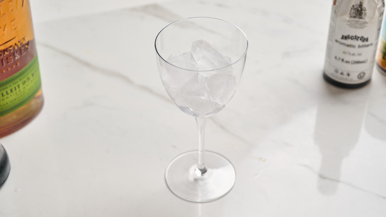 ice cubes in a cocktail glass