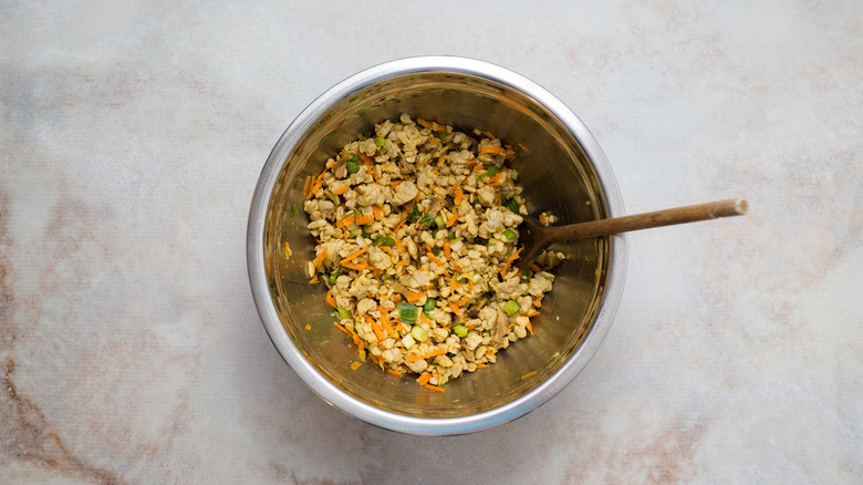 tempeh mixture in metal bowl