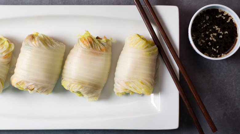 cabbage rolls served on table