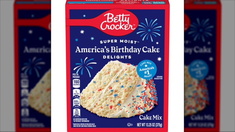 A box of Betty Crocker America's Birthday Cake Mix with the cake on the front
