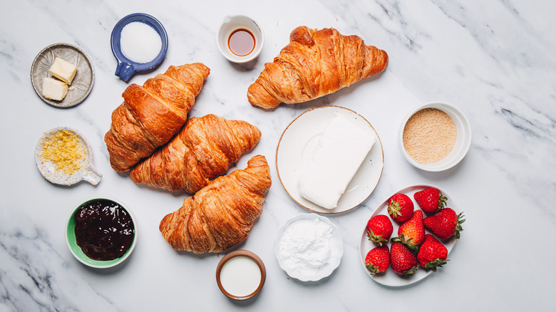 Ingredients for strawberry cheesecake croissants.