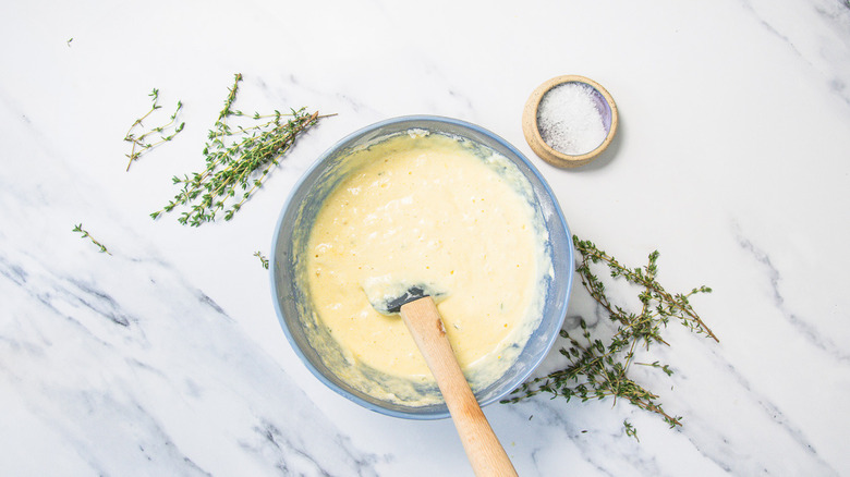 Pancake batter in bowl.