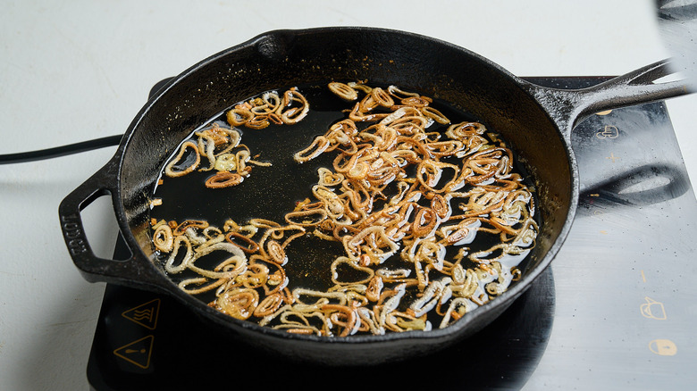 Frying onions in a cast iron skillet