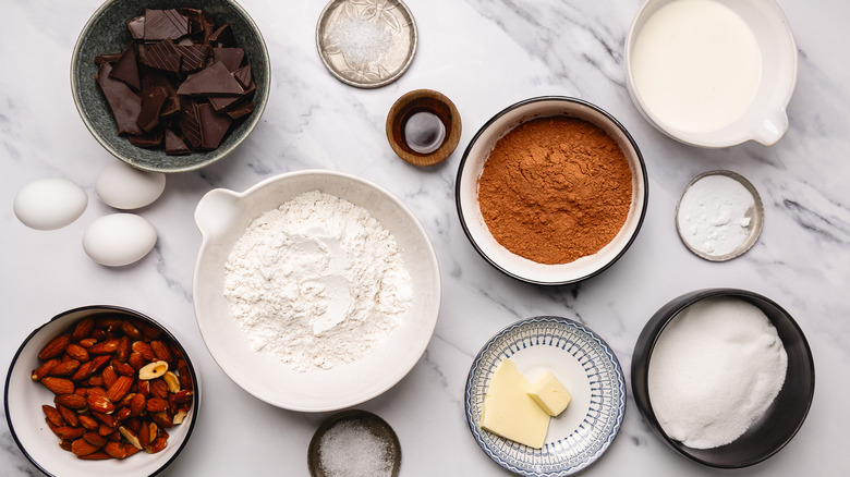 Ingredients for salted chocolate almond biscotti.