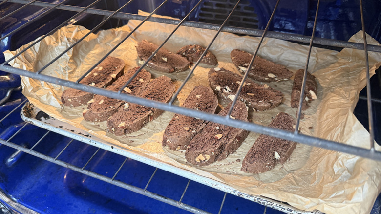 Biscotti in the oven.