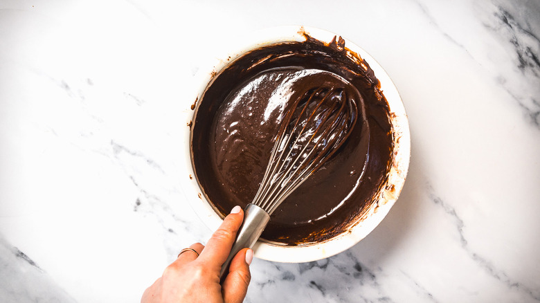 Brownie batter in bowl.