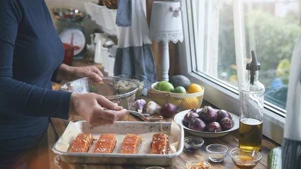 cooking salmon for dinner
