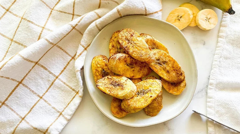 Air Fryer Plantains on white plate