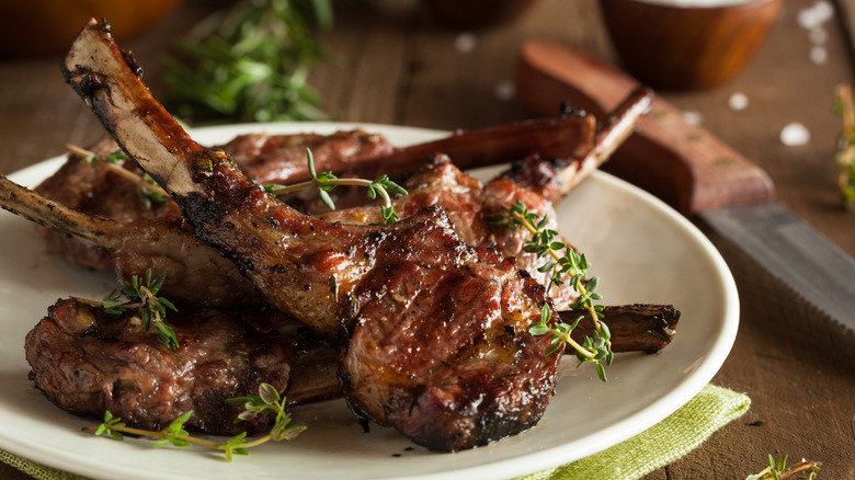 Grilled lamb chops on plate