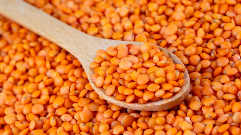 Close-up of red lentils