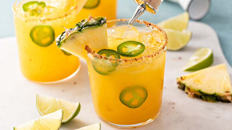 Pineapple jalapeño cocktail with simple syrup