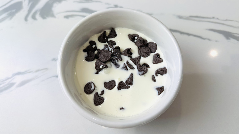 Cream and chocolate in bowl
