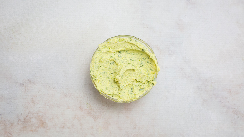 herby egg yolk mixture in dish