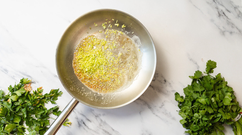 Melted butter in pan