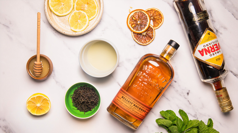 Ingredients for sweet tea whiskey smash