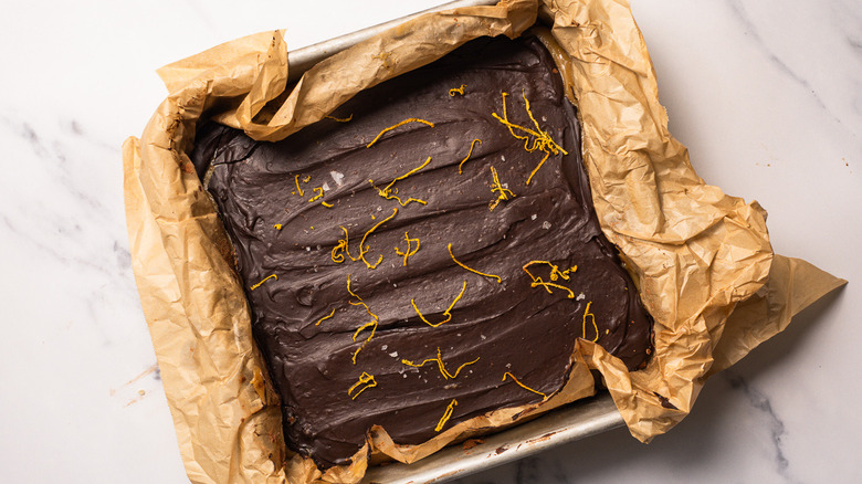 Chilled tray of chocolate lemon bars