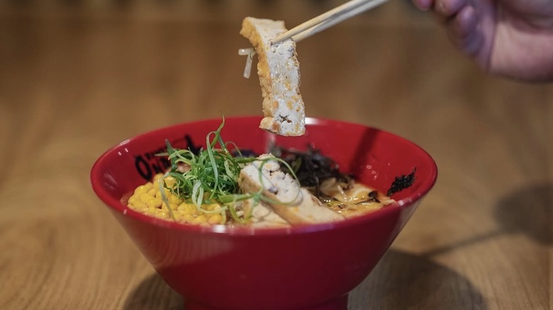 Vegan ramen with tofu and corn