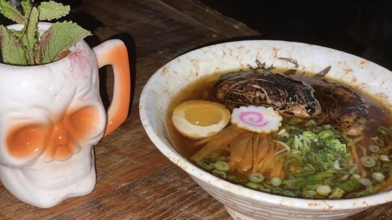 Ramen and a tiki cocktail