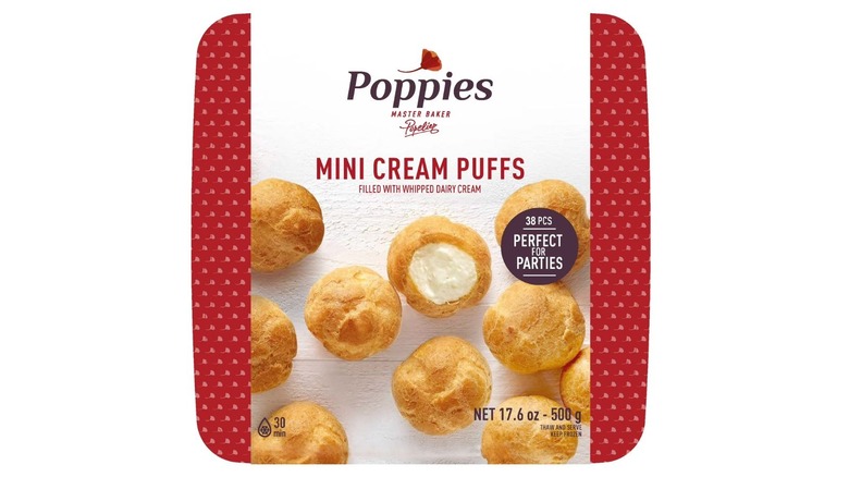 The front of the container for Poppies cream puff desserts