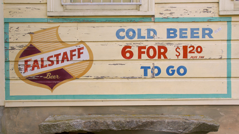 A wooden Falstaff sign reading 