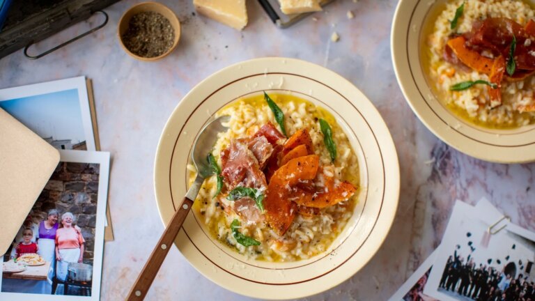 La cocina italiana de Donal: Risotto de calabaza con prosciutto crujiente