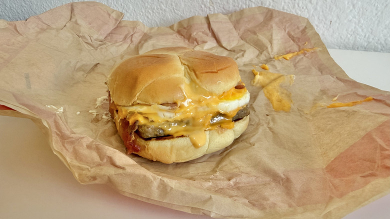 Breakfast Baconator with cheese on its wrapper