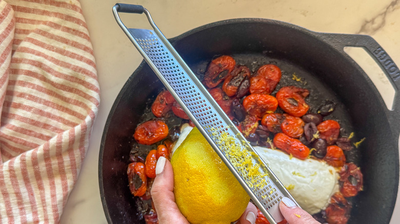 goat cheese in skillet