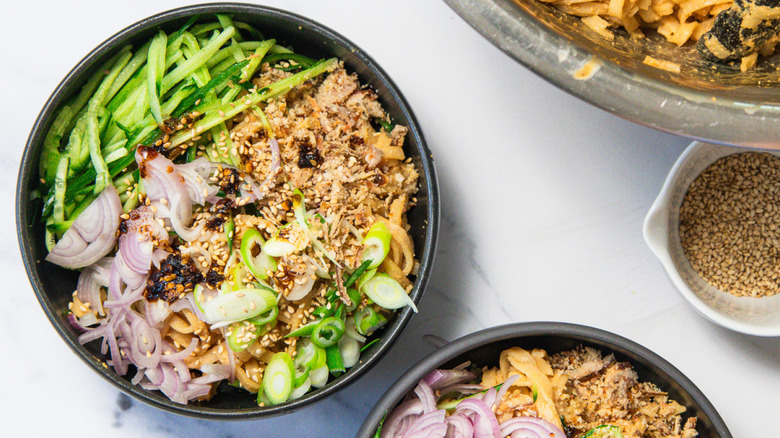 Serving of spicy peanut noodles