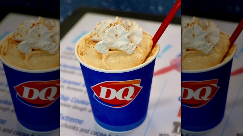 Dairy Queen pumpkin pie blizzard coffee drink in blue cup