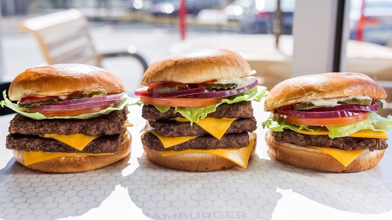 Wendy's Dave's Single, Triple, and Double burgers in row