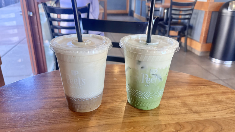 Banana drinks from Peet's Coffee on a table