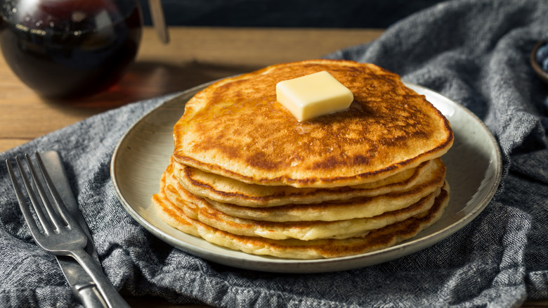 Homemade sourdough pancakes with butter