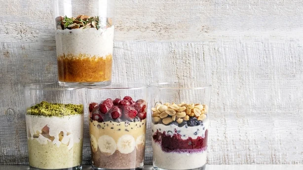 Oats - Food, Jar, Oatmeal, Mousse - Dessert, Food and drink, Food, Drink, Porridge, Breakfast, Antioxidant, Berry, Breakfast, Chia Seed, Yogurt, Milk, Fruit, Peanut, Almond, Plant milk