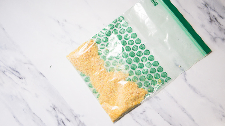 Crushed crackers in plastic bag