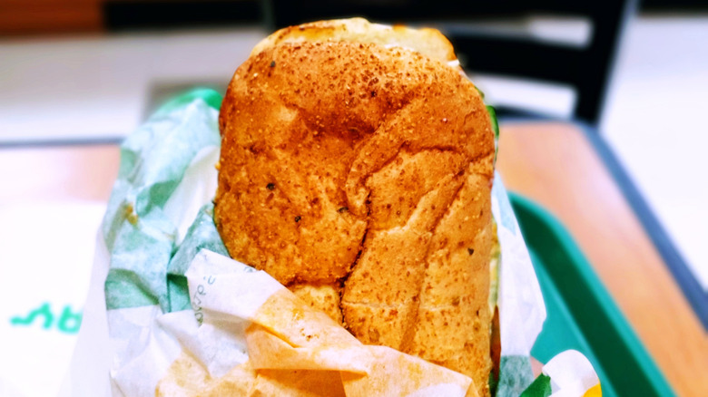 Soggy Subway bread in a paper wrapper