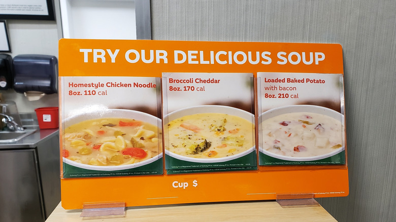 Subway soups poster with three flavors