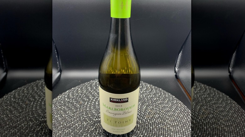 Bottle of Kirkland Signature Ti Point Marlborough Sauvignon Blanc on placemat