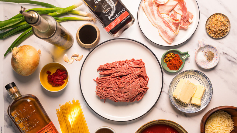 ingredients for bourbon-infused cowboy spaghetti
