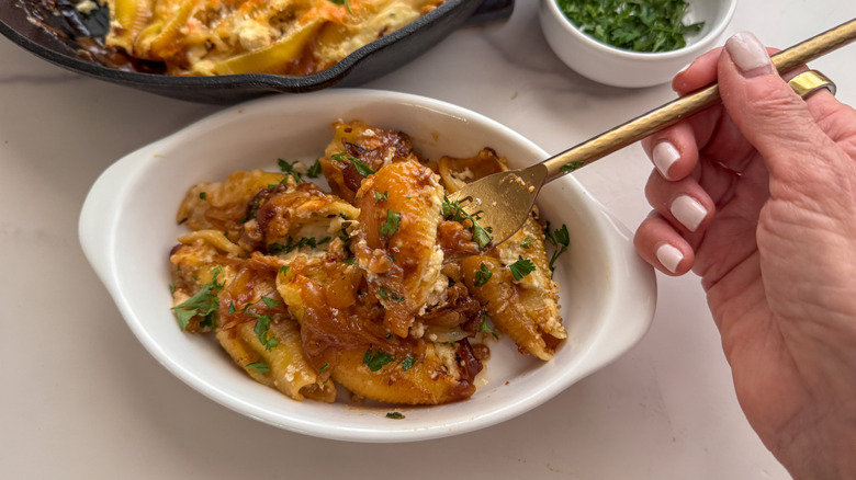 Pasta shells on baking tray