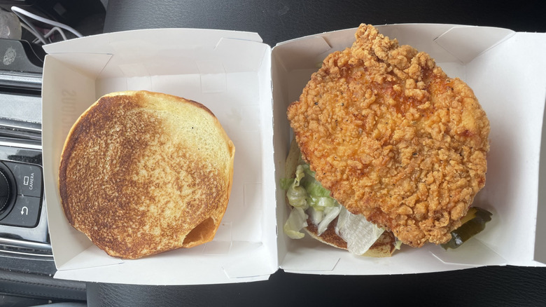 Culver's fried chicken sandwich in a container