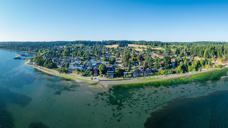 Birds eye view of Langley on Whidbey Island in Washington State